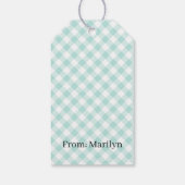 Retro-Gingham-Blau-Gras-Grün Geschenkanhänger (Rückseite)