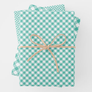 Retro-Gingham-Blau-Gras-Grün Geschenkpapier Set