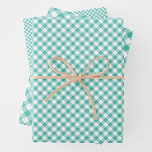 Retro-Gingham-Blau-Gras-Grün Geschenkpapier Set (Beispiel)