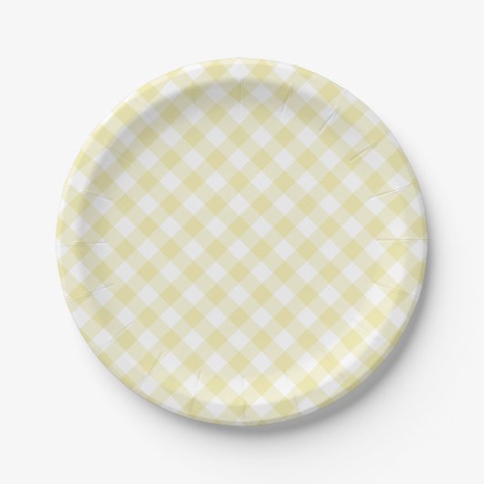 Retro Gingham Butter Yellow Pappteller (Vorderseite)