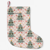 Retro Gingham Christmas Tree Personalisiert Kleiner Weihnachtsstrumpf (Vorderseite)