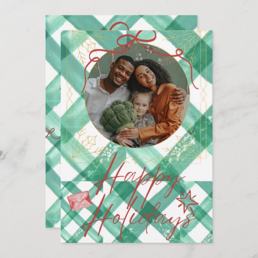 Retro-Gingham Feiertagskarte (Vorne/Hinten)