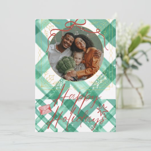 Retro-Gingham Feiertagskarte (Stehend Vorderseite)