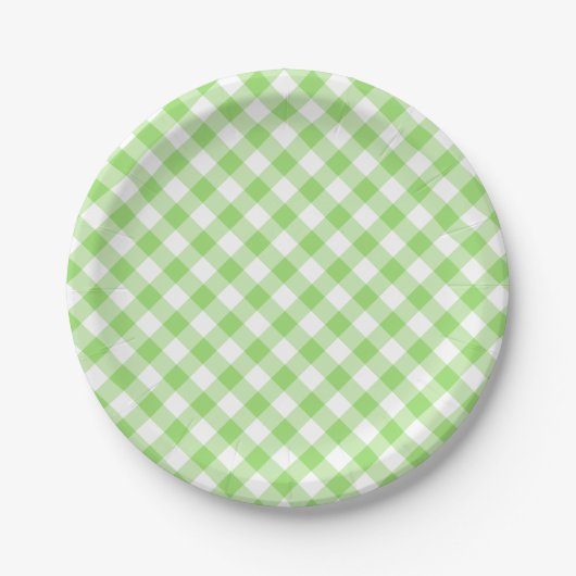 Retro-Gingham Frühlingsgrün Pappteller (Vorderseite)