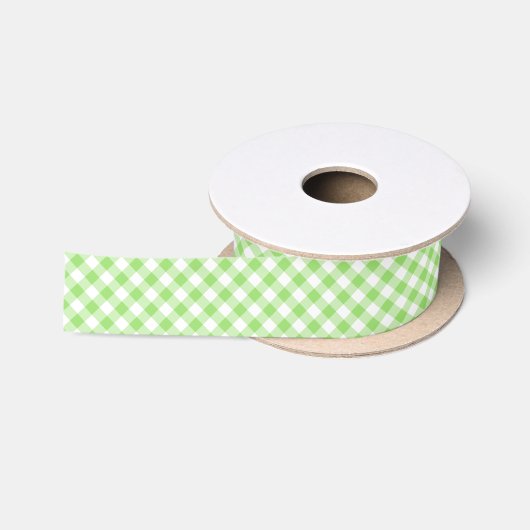 Retro-Gingham-Frühlingsgrün Satinband (Spule)