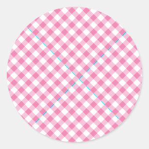 Retro-Gingham Fuchsia-Pink Runder Aufkleber