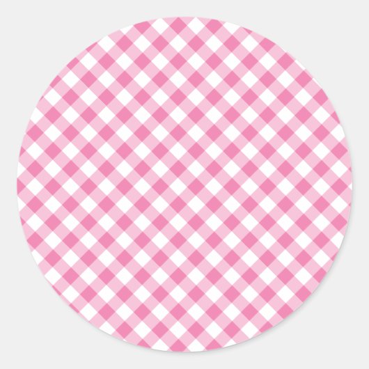 Retro Gingham Fuchsia Pink Runder Aufkleber (Vorderseite)