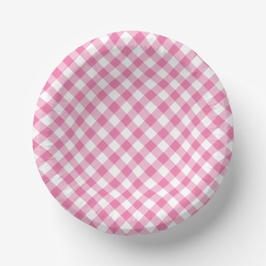 Retro-Gingham Fuchsia-Rosa Pappteller (Vorderseite)