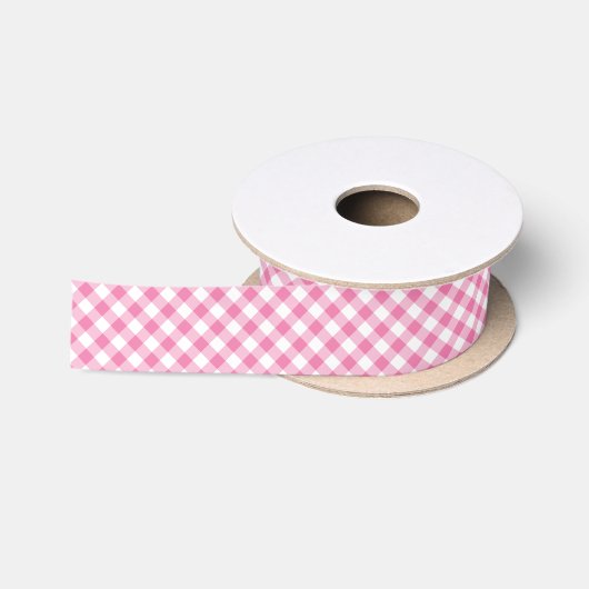 Retro-Gingham Fuchsia-Rosa Satinband (Spule)