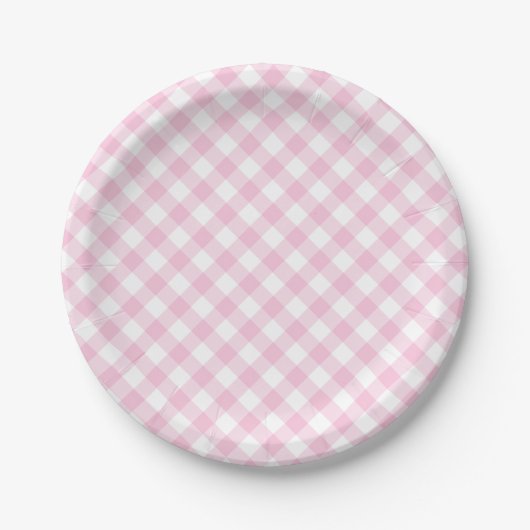 Retro-Gingham Hellrosa Pappteller (Vorderseite)