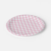 Retro-Gingham Hellrosa Pappteller (Schrägansicht)