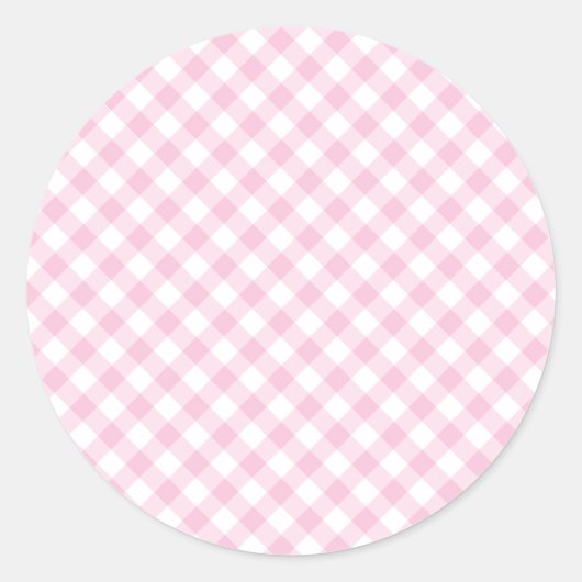 Retro-Gingham Hellrosa Runder Aufkleber (Vorderseite)
