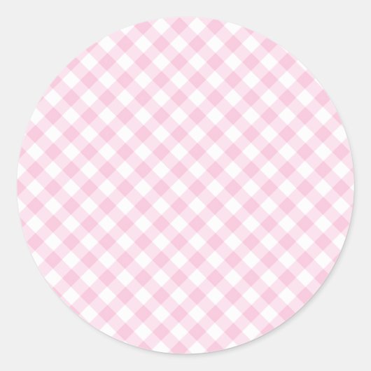 Retro-Gingham Hellrosa Runder Aufkleber (Vorderseite)