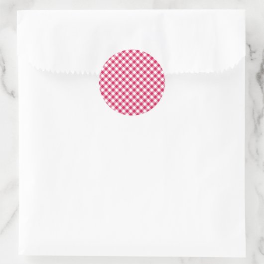 Retro-Gingham-Himbeere Runder Aufkleber (Tasche)