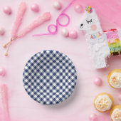 Retro-Gingham in Marineblau Pappteller (Party)