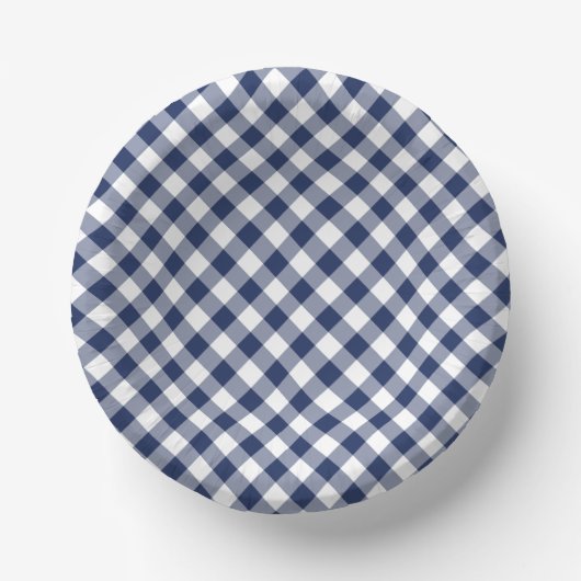 Retro-Gingham in Marineblau Pappteller (Vorderseite)