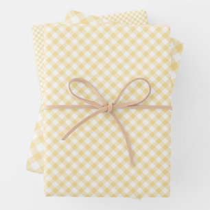 Retro-Gingham Kanariengelb Geschenkpapier Set