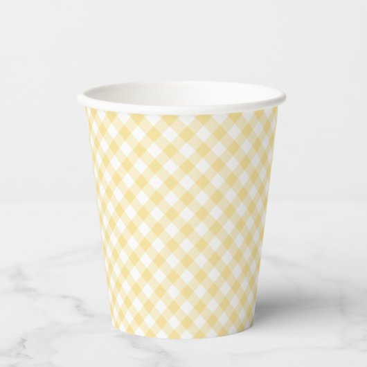 Retro-Gingham Kanariengelb Pappbecher (Vorderseite)