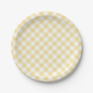 Retro-Gingham Kanariengelb Pappteller
