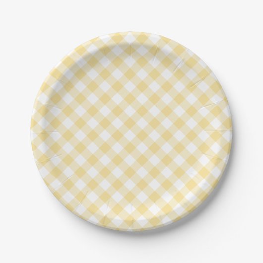 Retro-Gingham Kanariengelb Pappteller (Vorderseite)