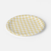 Retro-Gingham Kanariengelb Pappteller (Schrägansicht)