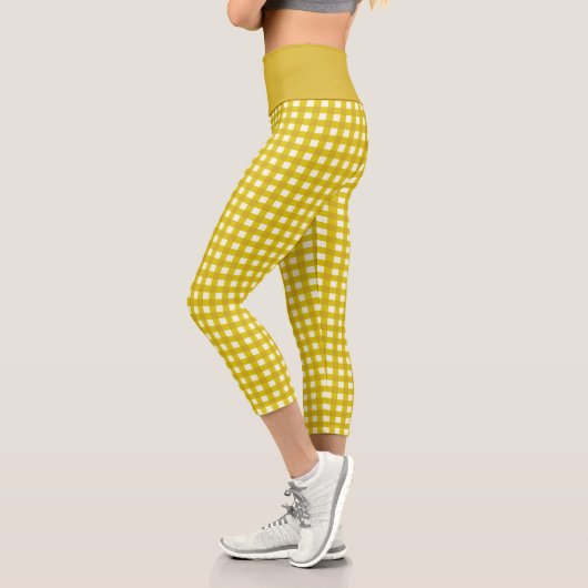 Retro Gingham Kariert in Mustard Yellow  Capri Leggings (Links)