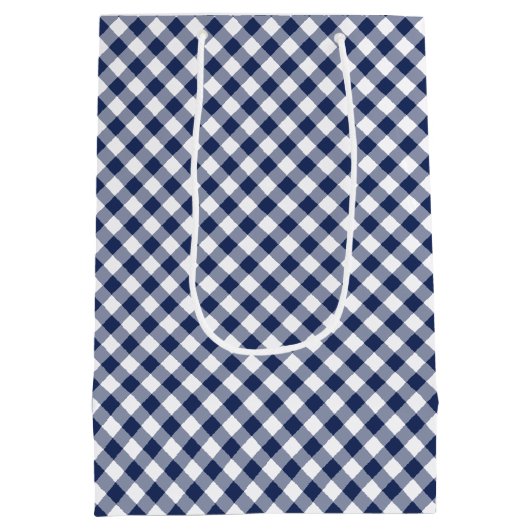 Retro Gingham Navy Blue Mittlere Geschenktüte (Rückseite)