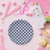 Retro-Gingham Navyblau Pappteller (Party)