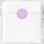 Retro-Gingham-Orchidee Lila Runder Aufkleber (Tasche)