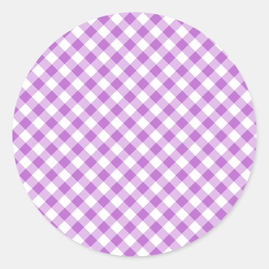 Retro-Gingham-Orchidee Lila Runder Aufkleber (Vorderseite)