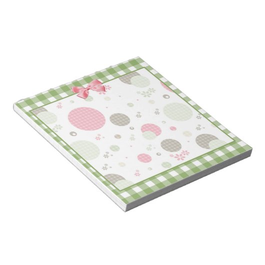Retro Gingham Polka Dots and Daisies Notizblock (angewinkelt)