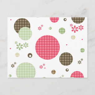 Retro Gingham Polka Dots and Daisies Postkarte