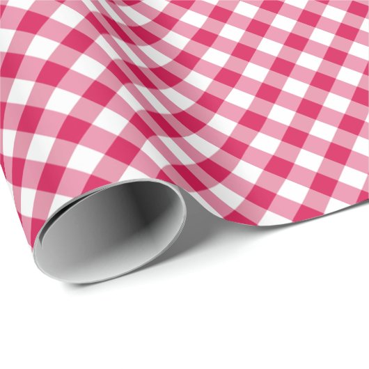 Retro Gingham Raspberry Geschenkpapier (Rolleneckpunkt)