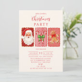 Retro Gingham Santa Gingerbread Christmas Einladung (Stehend Vorderseite)