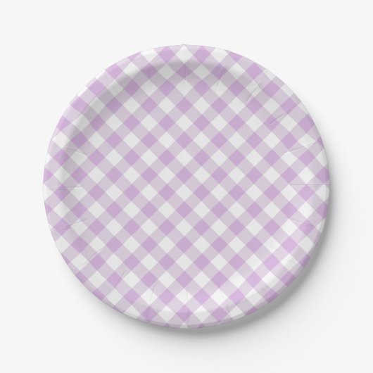 Retro-Gingham Soft-Lila Pappteller (Vorderseite)
