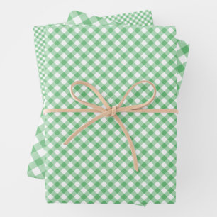 Retro-Gingham Sommergrün Geschenkpapier Set