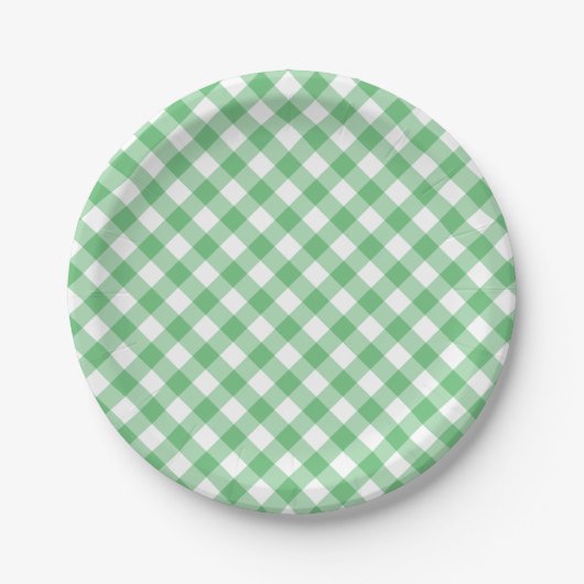Retro-Gingham Sommergrün Pappteller (Vorderseite)