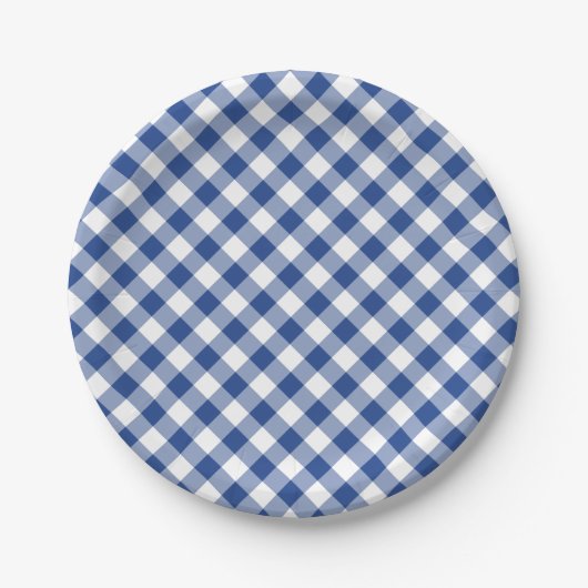 Retro Gingham True Blue Pappteller (Vorderseite)