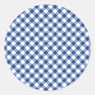 Retro-Gingham True Blue Runder Aufkleber