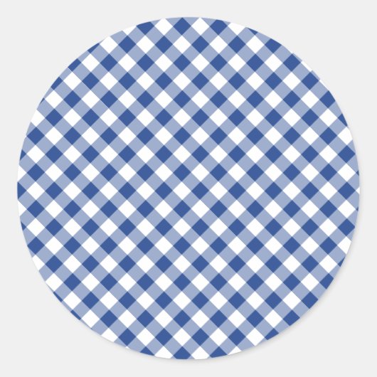 Retro-Gingham True Blue Runder Aufkleber (Vorderseite)