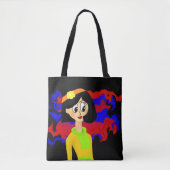 Retro Girl Black Tote Bag Tasche (Vorderseite)