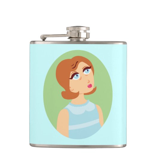 Retro Girl Blue Flachmann (Vorderseite)