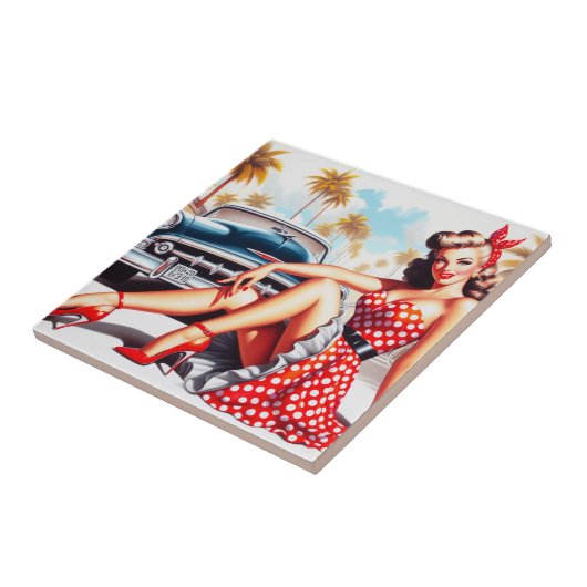 Retro Girl Classic Button Up Fliese (Seite)