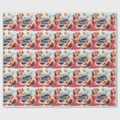 Retro Girl Classic Button Up Geschenkpapier (Flach)