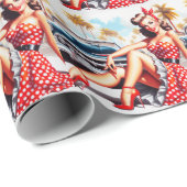 Retro Girl Classic Button Up Geschenkpapier (Rolleneckpunkt)