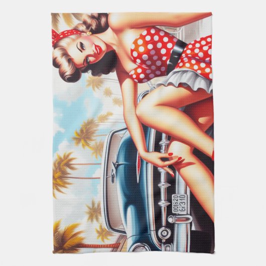 Retro Girl Classic Button Up Geschirrtuch (Vertikal)