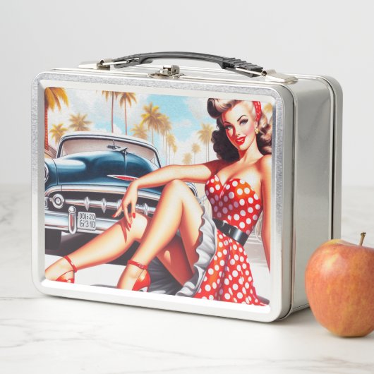 Retro Girl Classic Button Up Metall Brotdose (Beispiel)