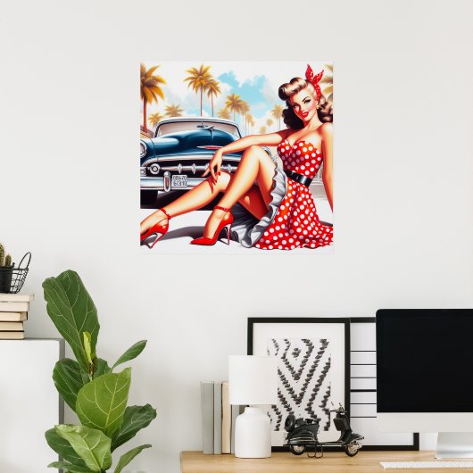 Retro Girl Classic Button Up Poster (Heimbüro)