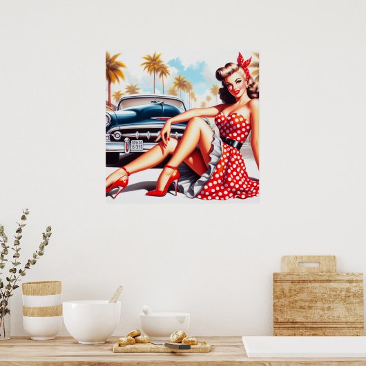 Retro Girl Classic Button Up Poster (Küche)