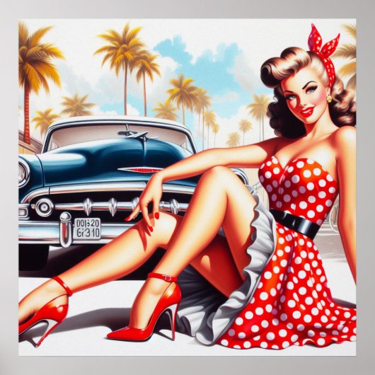 Retro Girl Classic Button Up Poster (Vorne)